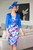 Ispirato multi coloured ruched dress with cobalt jacket (ISE945)