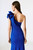 Take their breath away in this awe-inspiring scuba crepe trumpet dress. Its one-shoulder statement sleeve with ruffle detailing, along with a flared hem at the back, will captivate onlookers from every angle.
