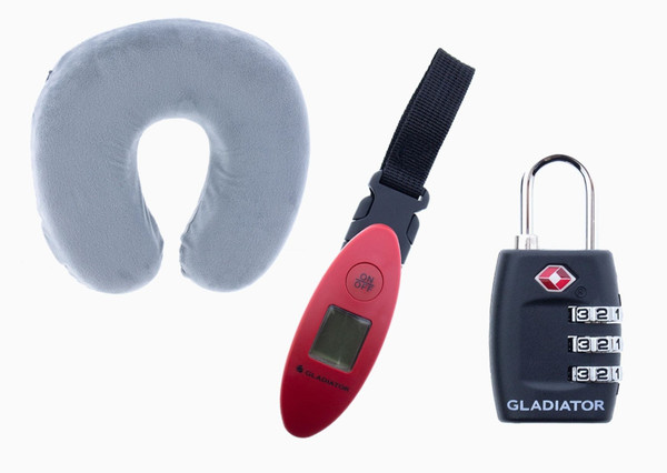 GLADIATOR- Pack cojín, candado TSA y báscula digital