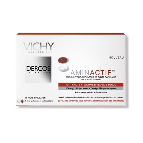 Dercos aminactif complemento anticaída y volumen, 30comp +30cá
