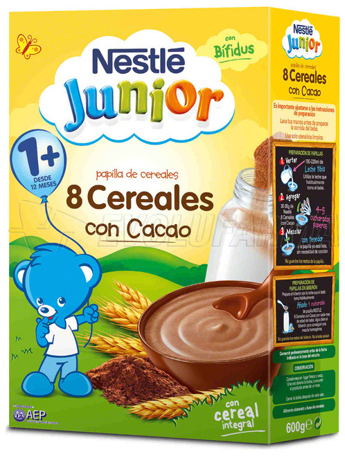 Nestlé. papilla de 8 cereales al cacao con bífidus. estuche de 600 g.