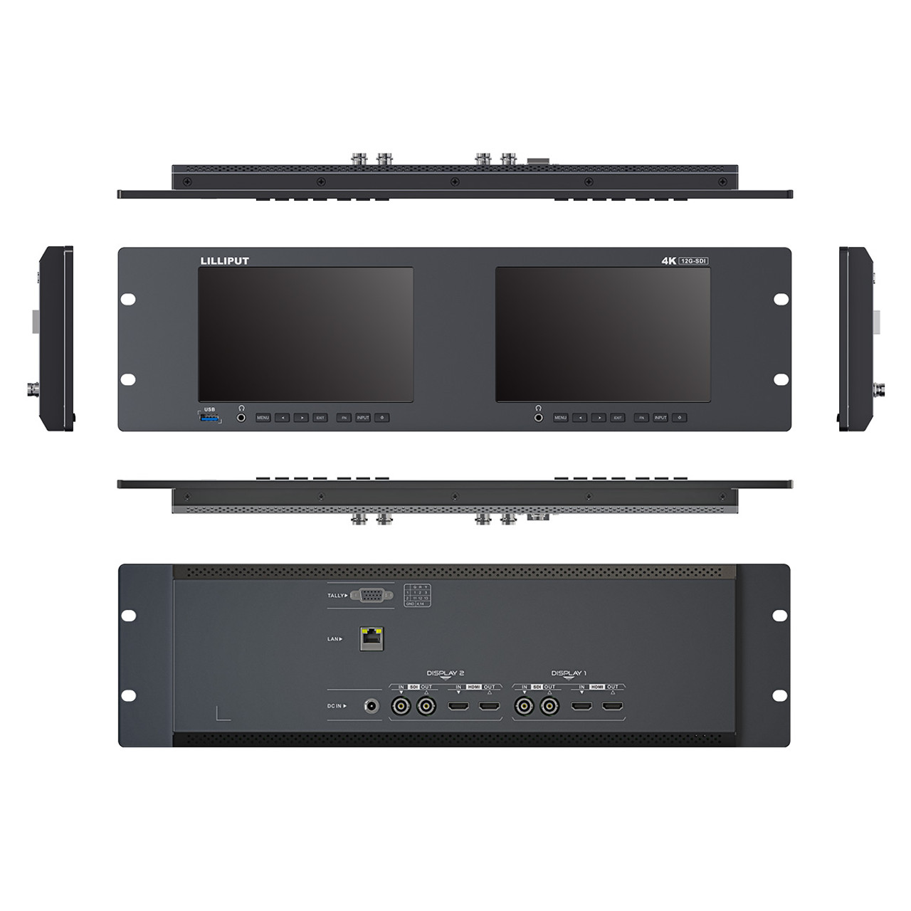 RM7026-12G Dual 7 inch 3RU rackmount 12G SDI monitor