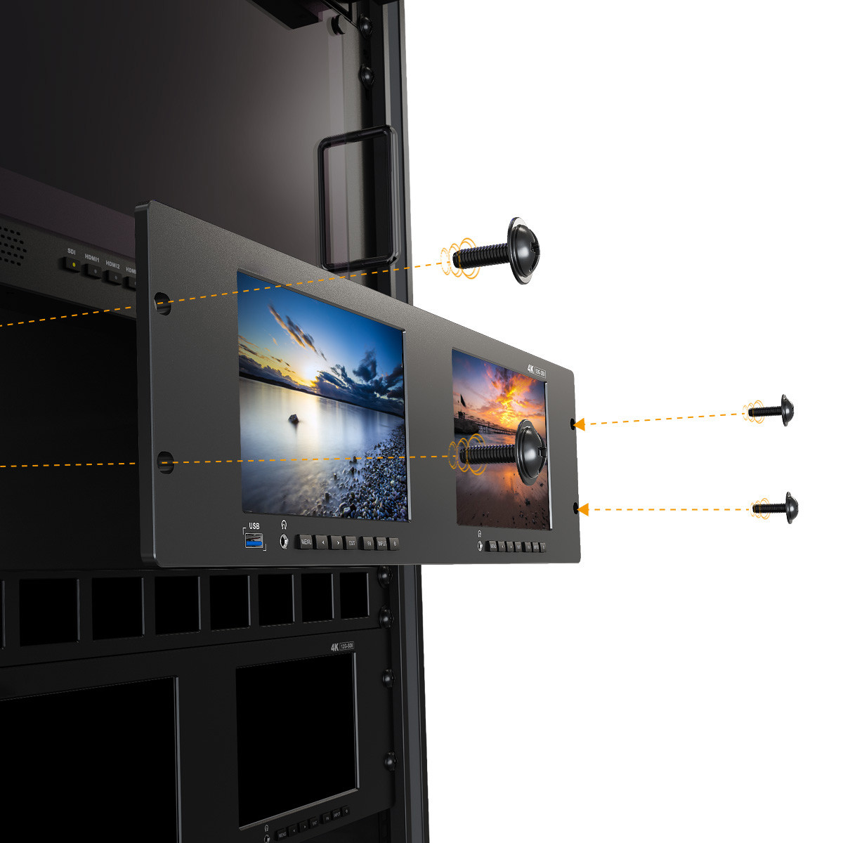 RM7026-12G Dual 7 inch 3RU rackmount 12G SDI monitor - LILLIPUT
