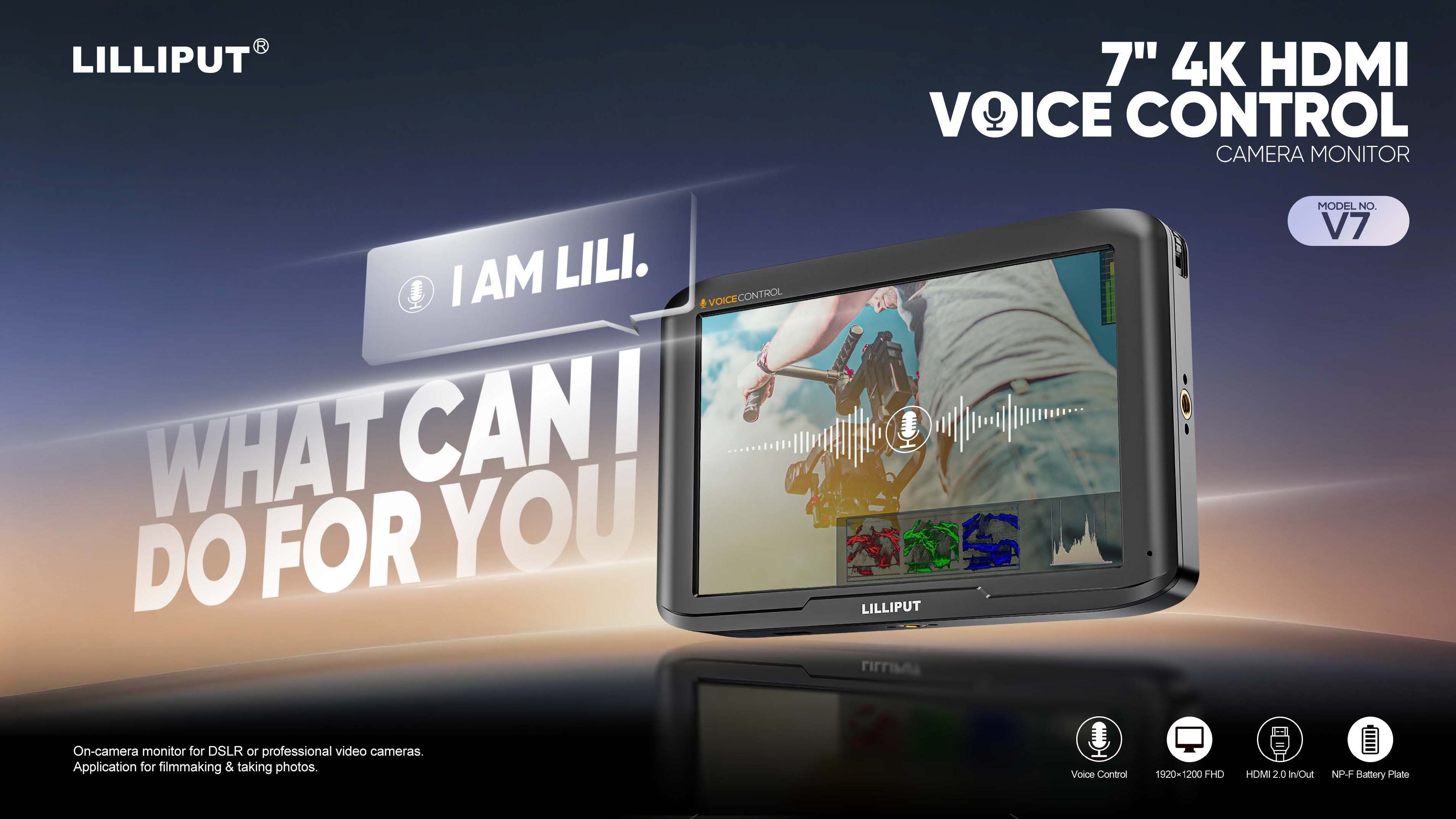 【音声操作】LILIPUT V7 7インチ フィールドモニター 4K HDMI V7 7inch 4K HDMI Voice Control Camera Monitor