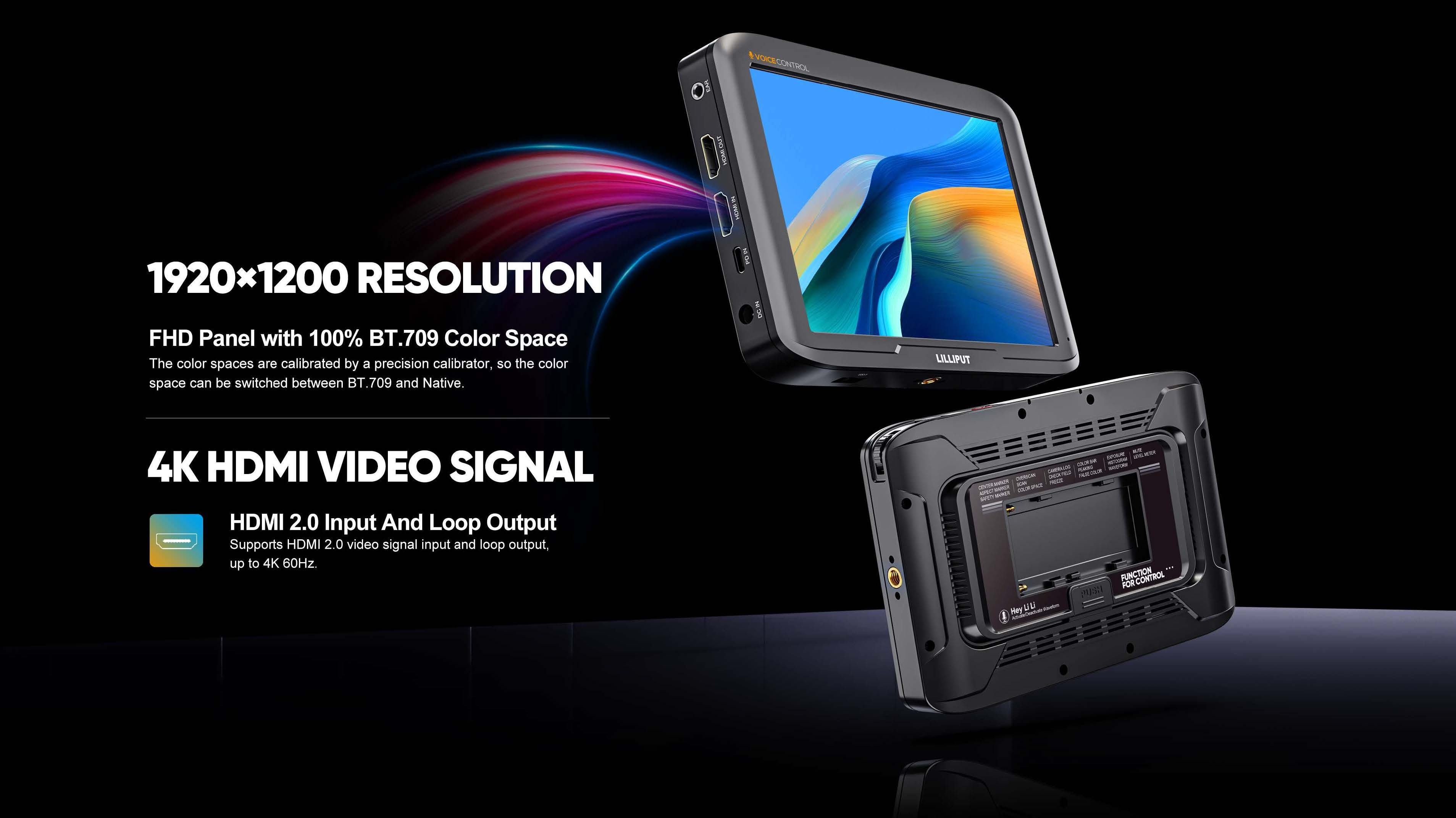 【音声操作】LILIPUT V7 7インチ フィールドモニター 4K HDMI V7 7inch 4K HDMI Voice Control Camera Monitor