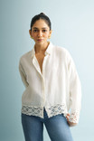 Long Sleeve Button-down Off White Shirt With Lace Long Sleeve Button-down Off White Shirt With Lace