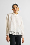 Long Sleeve Button-down Off White Shirt With Lace Long Sleeve Button-down Off White Shirt With Lace