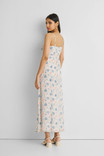 White Ruched Floral Strappy Maxi Dress White Ruched Floral Strappy Maxi Dress