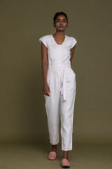 Women's White Cap Sleeved Jumpsuit 