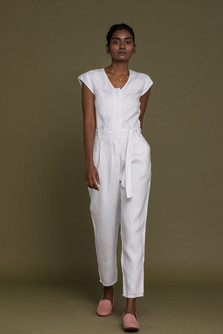 Women's White Cap Sleeved Jumpsuit 
