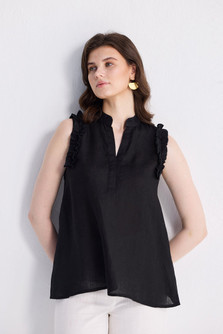 Sleeveless Black Top with Ruffles in Black