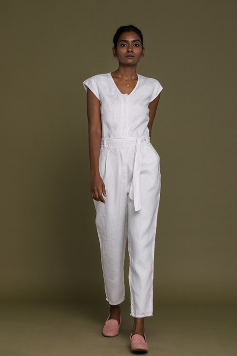 Women's White Cap Sleeved Jumpsuit 