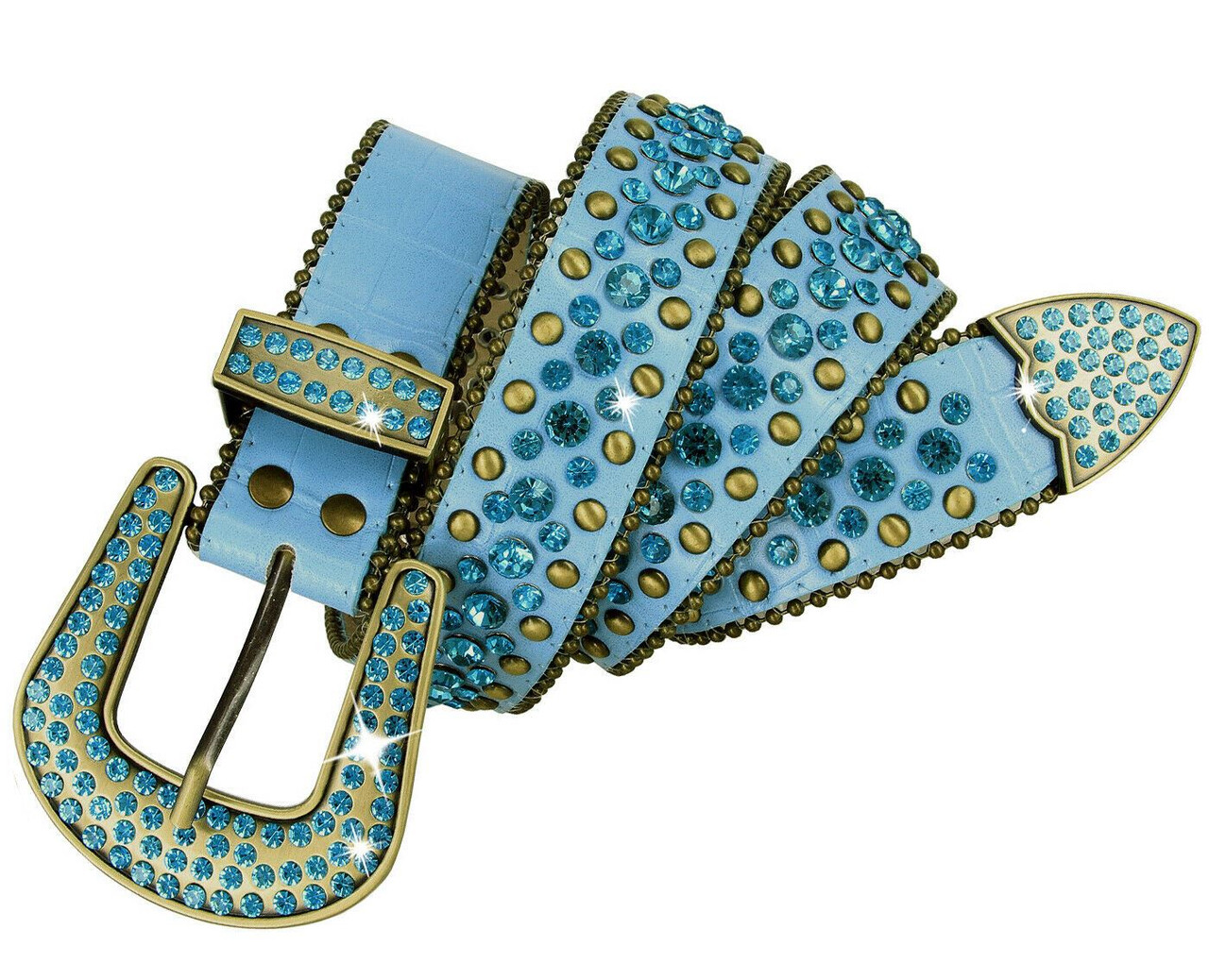 50121 Rhinestone Belt Fashion Western Bling Crystal Genuine Leather Belt  1-1/2(38mm) Wide