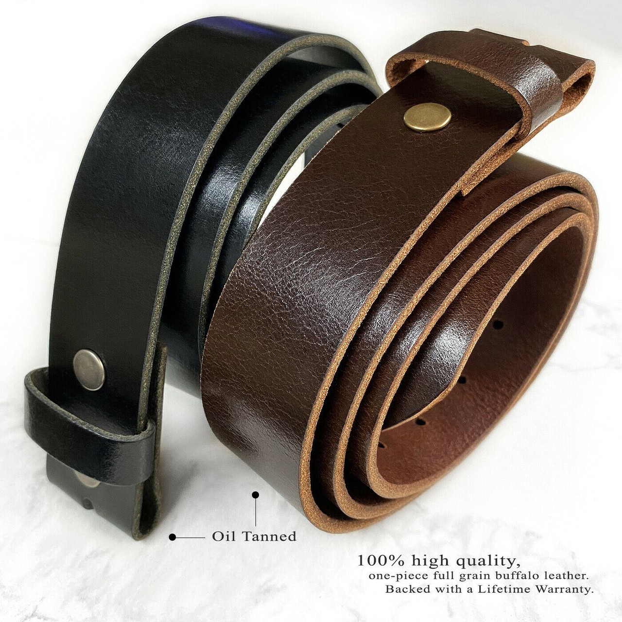 BS040 Replacement Belt Genuine Full Grain Leather Belt Strap with Snaps on  1-1/2(38mm) wide 