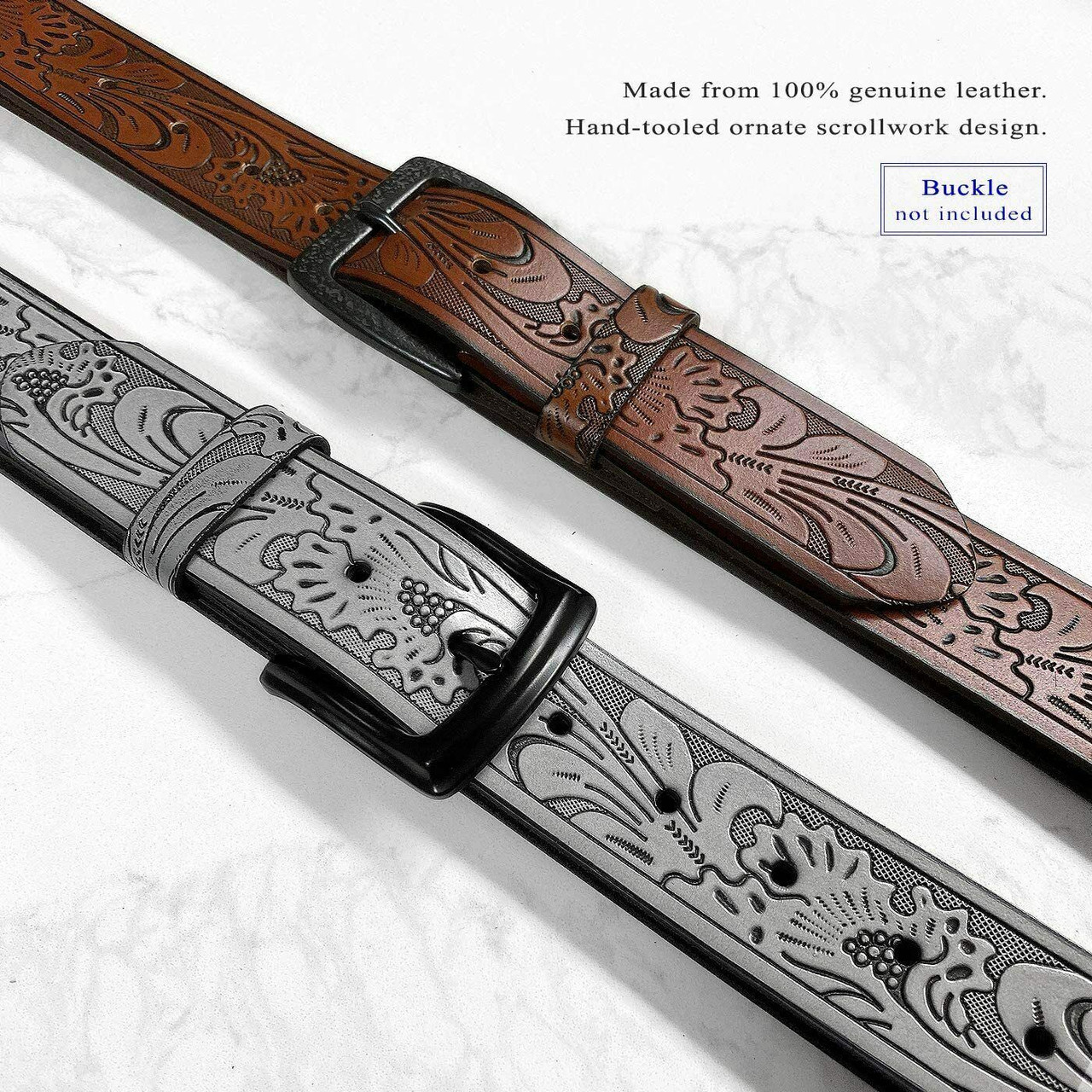 XV Century Embossed Leather Belt with Etched Brass “Diamond”