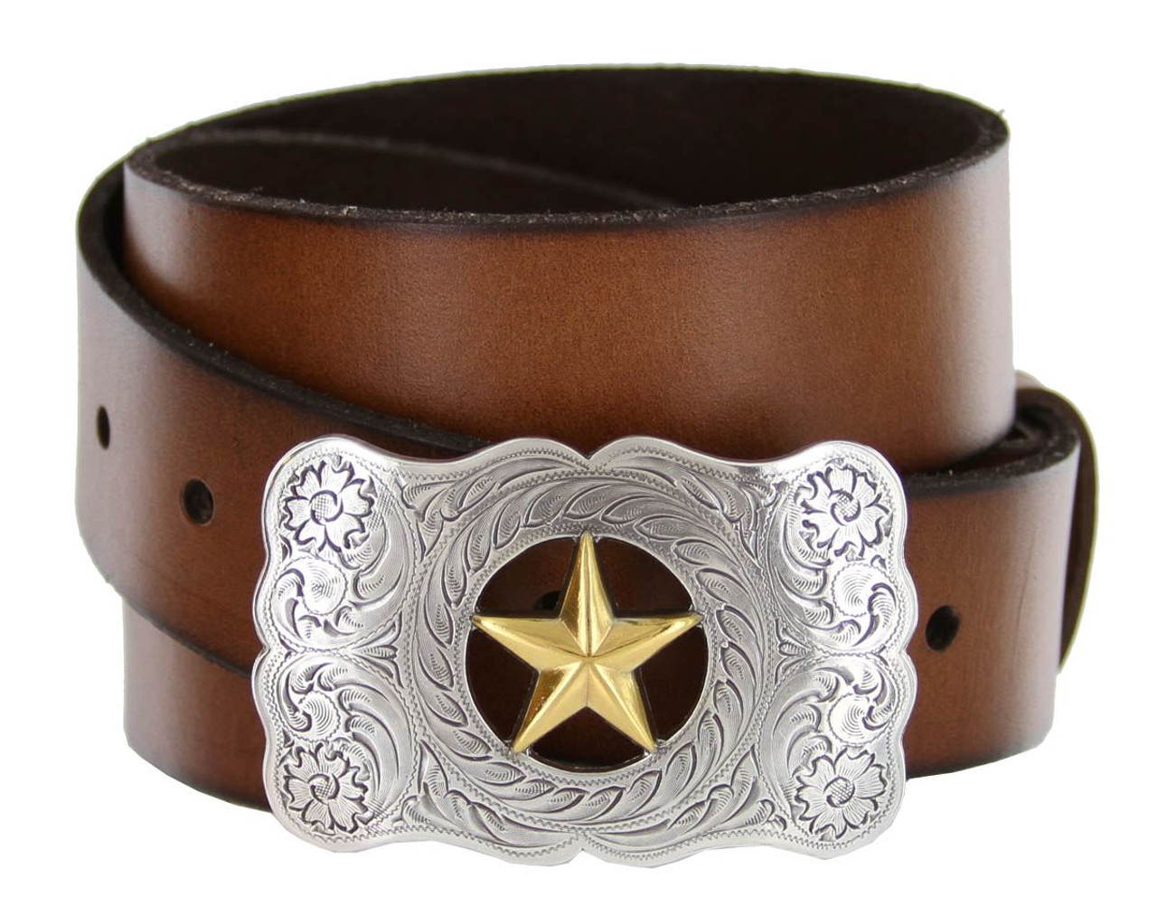 Western Texas Ranger Star Buckle Genuine Full Grain Leather Casual