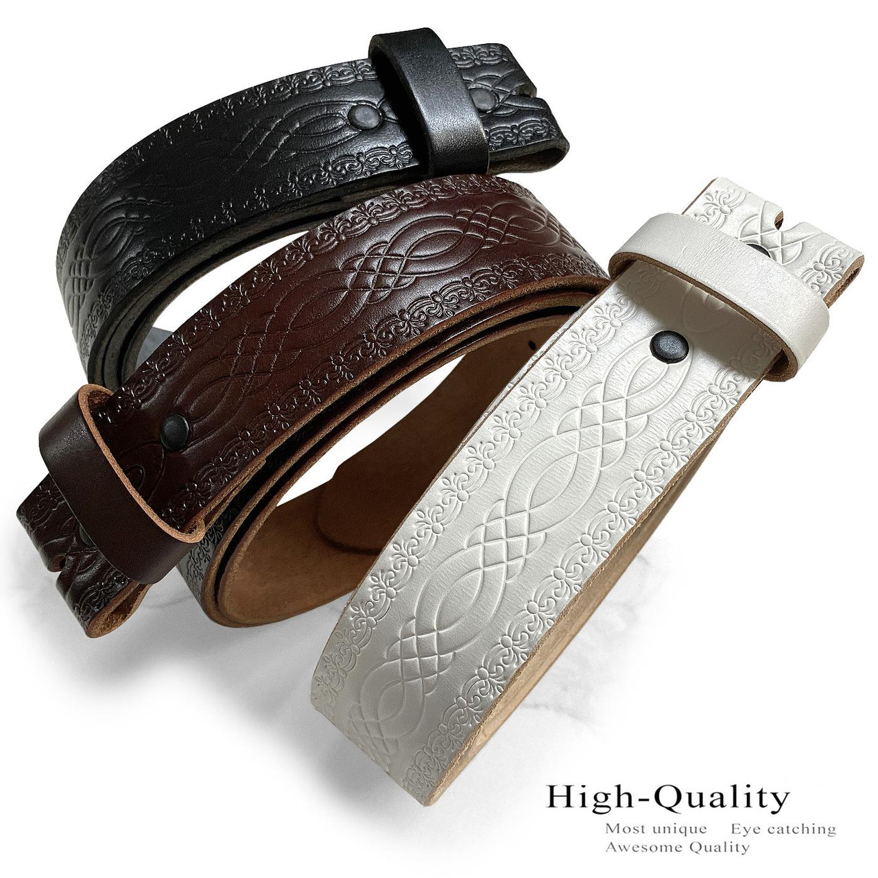BC Belts Leather Belt Strap with Embossed Basket Weave Pattern 1.5 Wide with Snaps