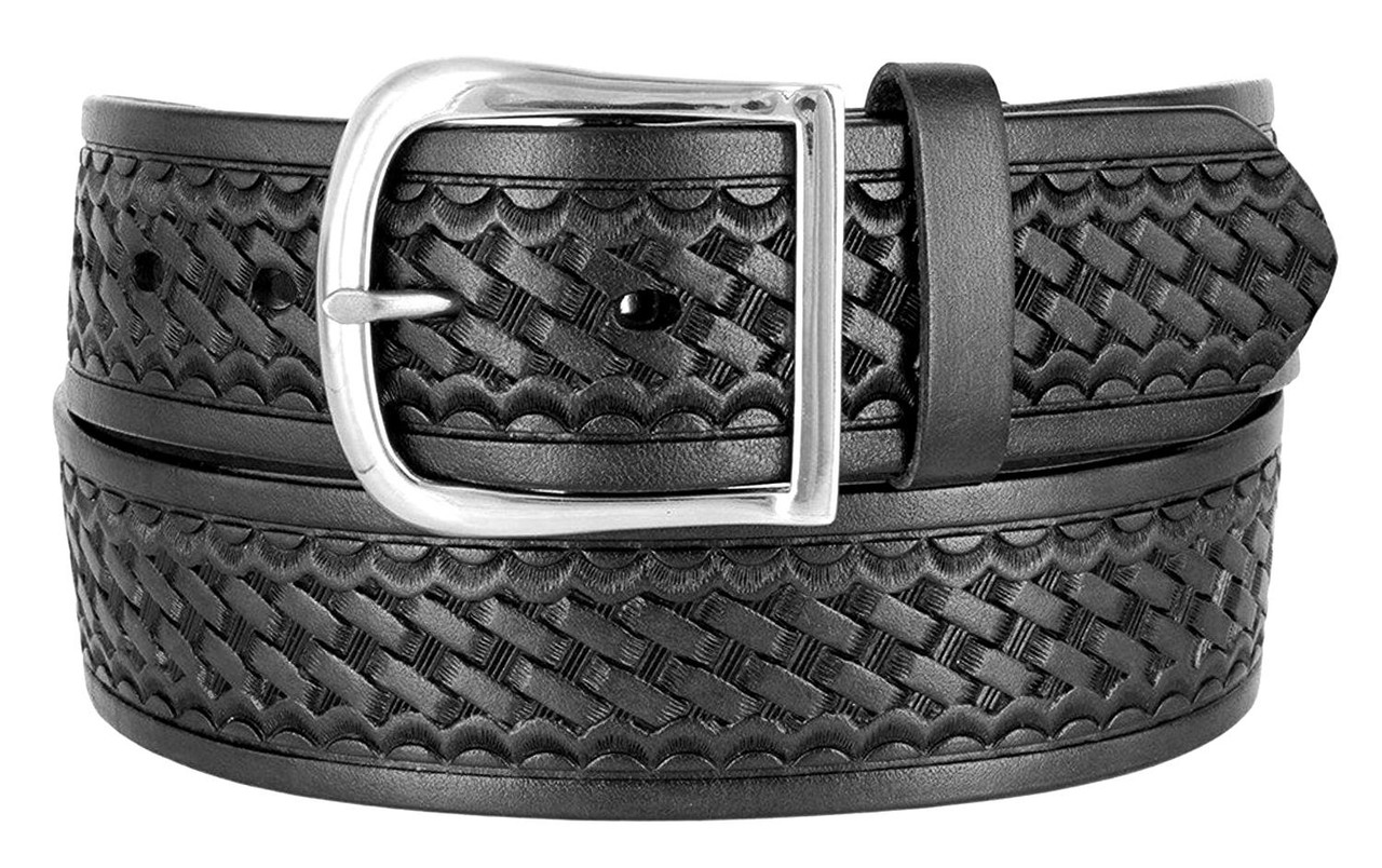 Uniform Work Belt Basketweave One Piece Full Grain Cowhide Leather