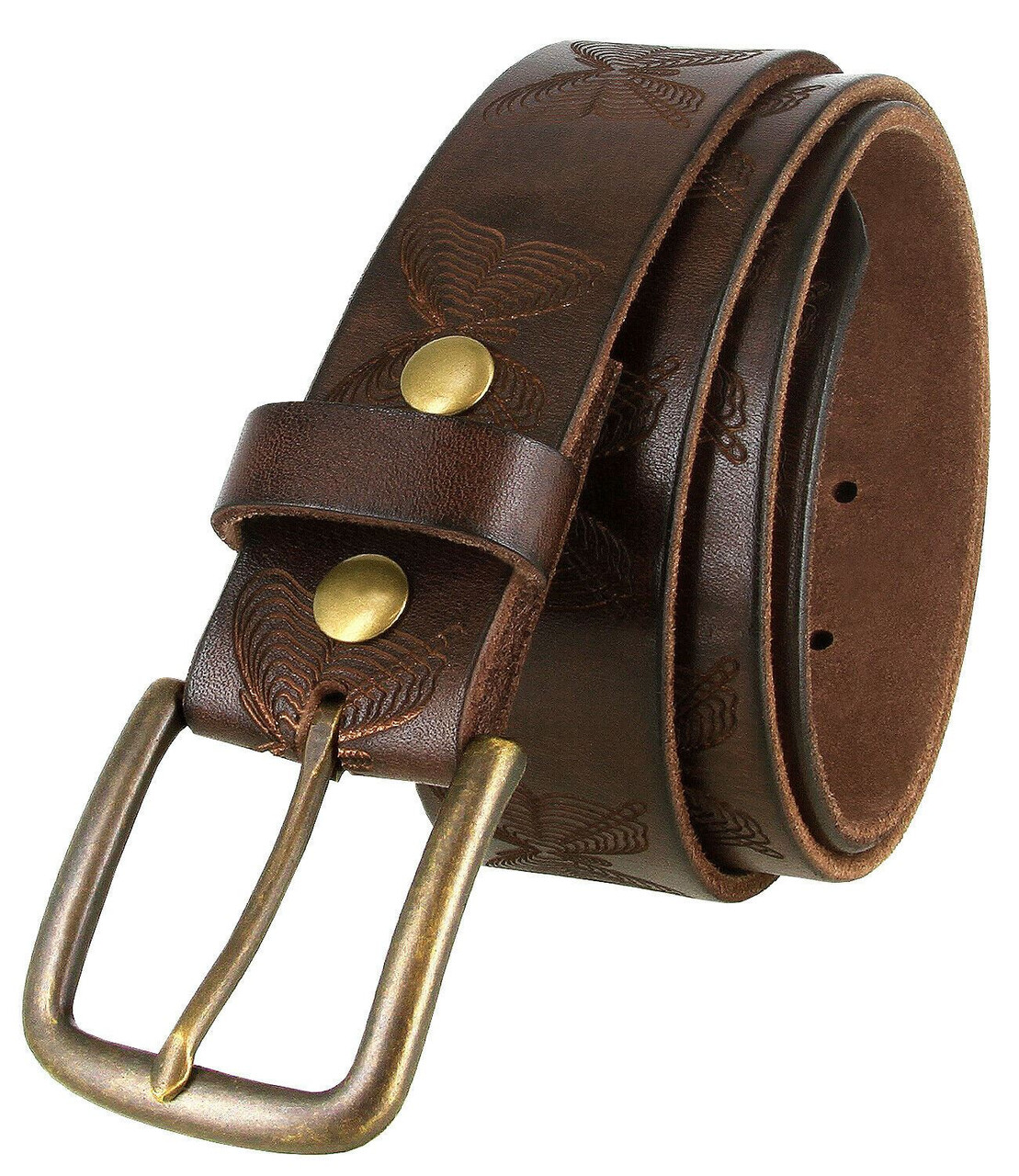 Antique Bass Buckle Western Vintage Full Grain Leather Belt 1-1/2(38mm)  Wide 