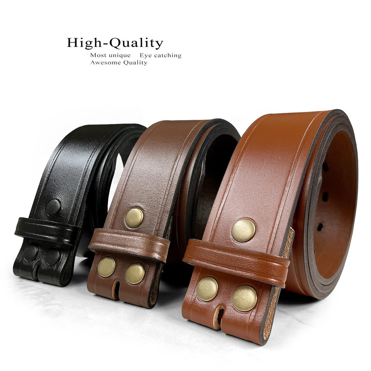 BS1303 One Piece Genuine Full Grain Cowhide Leather Belt Strap 1-3