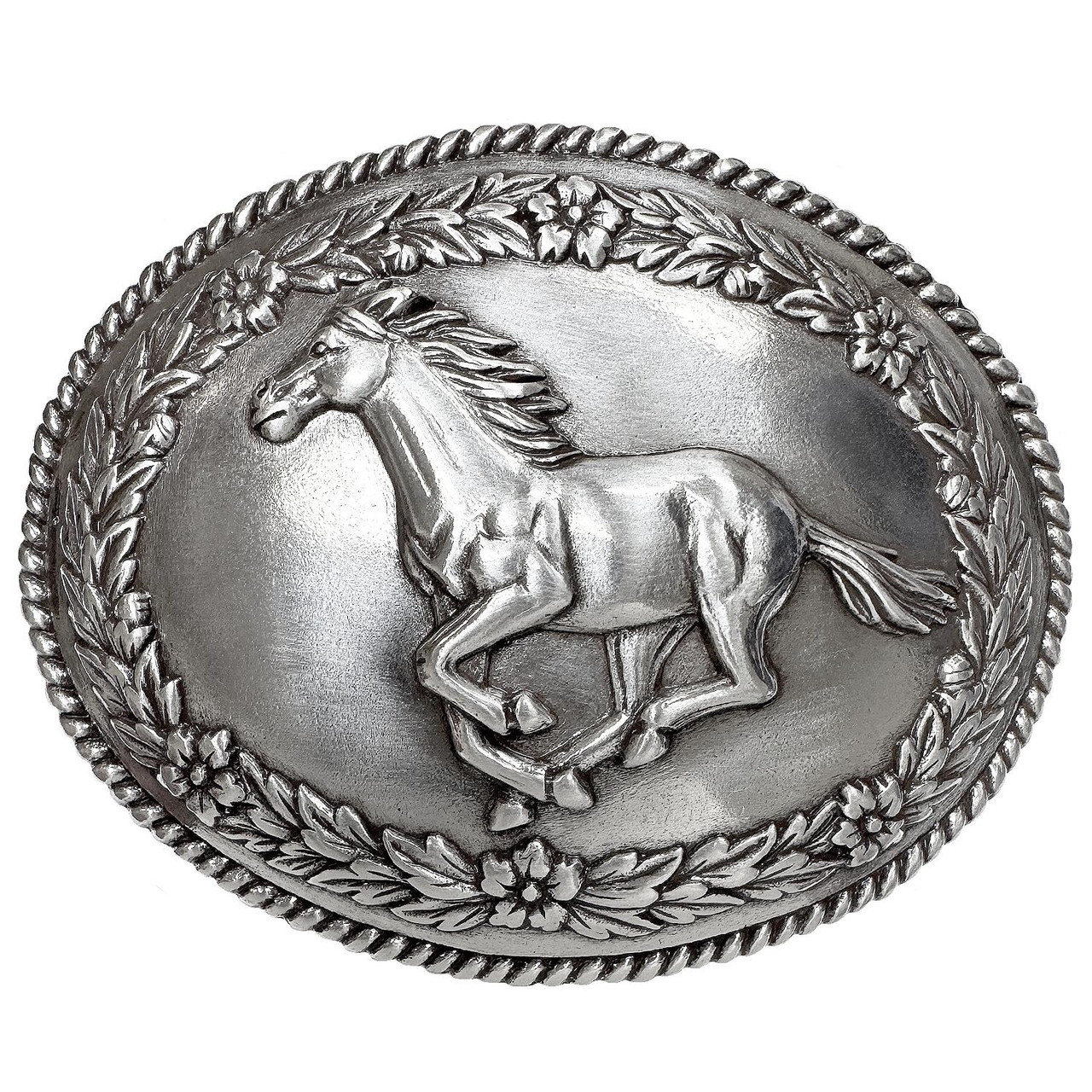 HA0487-1 Western Antique Silver Horse Engraved Rope Edged 