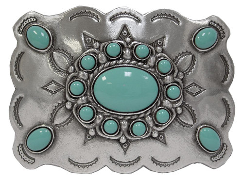 Turquoise Bead Belt Buckle Antique Silver Engraved Buckle Fits 1-1/2"(38mm) Belt