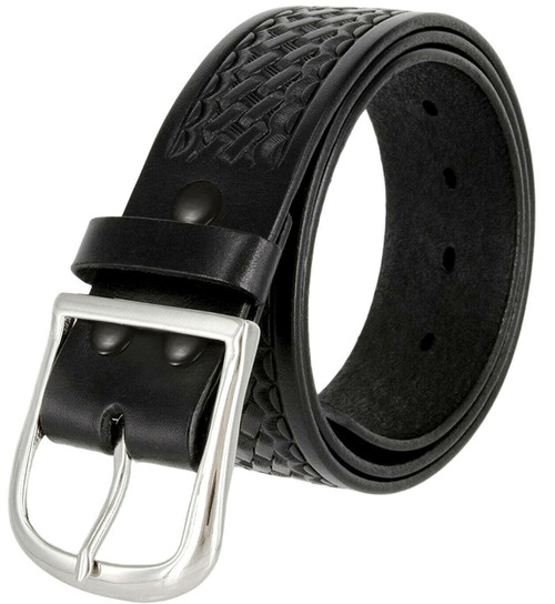 Uniform Work Belt Basketweave One Piece Full Grain Cowhide Leather Belt 1-3/4"(45mm) Wide