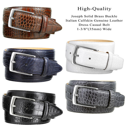 Joseph Men's Dress Belt Solid Brass Buckle Italian Calfskin Genuine Leather Belt 1-3/8"(35mm) Wide