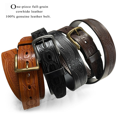 Western Eagle Engraved Genuien Full Grain Cowhide Leather Casual Belt 1-1/2"(38mm) Wide