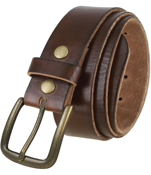 JT Vintage Brass Buckle Genuine Full Grain Leather Casual Jean Belt 1-1/2"(38mm) Wide