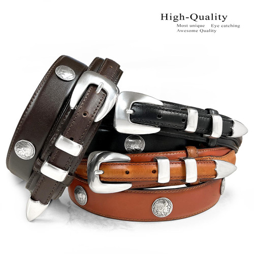 Golf Belt of Palisades Italian Calfskin Genuine Leather Designer Dress Golf  Conchos Belt