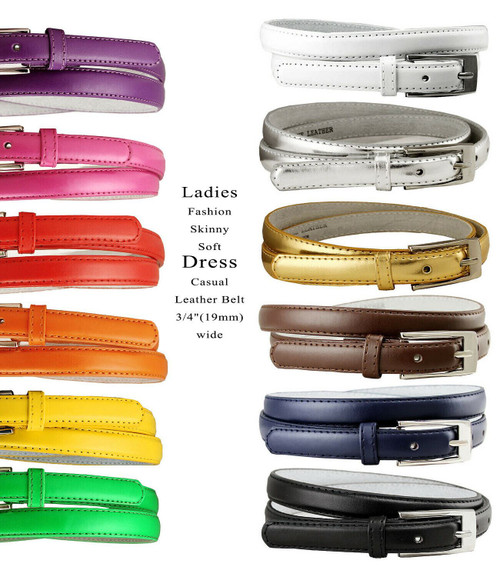 7055 Women's Belt Smooth Leather Casual Dress Skinny Belt 3/4"(19mm) Wide