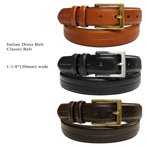 HJ20 Men's Oil-Tanned Genuine Leather Italian Dress Belt 1-1/8"(30mm) Wide