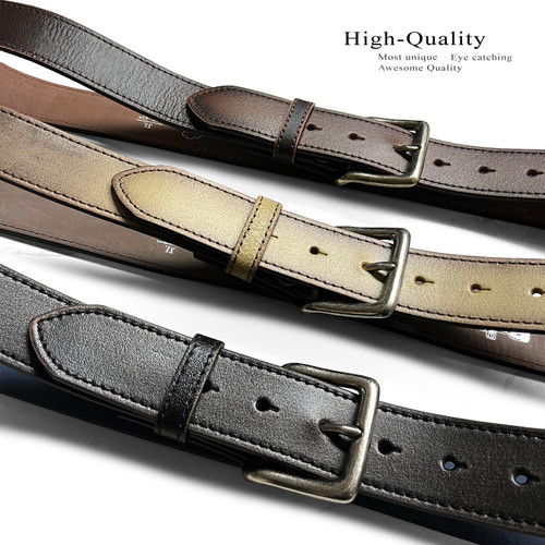 Classic Buckle Vintage Casual Jean Belt Genuine Leather Belt 1-1/2"(38mm) Wide