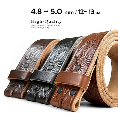 BS230 Heavy-Duty Strap Genuine Full Grain Western Floral Engraved Tooled Leather Belt Strap 1-1/2"(38mm) Wide