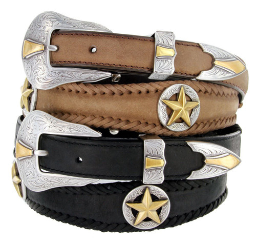 Nocona Gold Star Conchos Crazy Horse Scalloped Genuine Leather Western Belt 1"(25mm) Wide