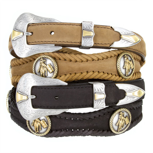 Goldfield Goldfield Barrel Racer Conchos Crazy Horse Scalloped Genuine Leather Western Belt 1"(25mm) Wide