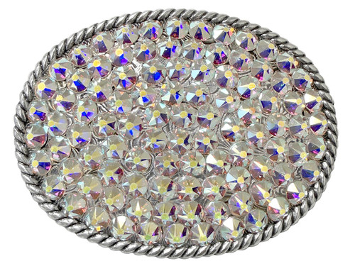 Western Antique Silver Engraved Rhinestone Crystal Belt Buckle Fits 1-1/2"(38mm) Wide Belt (Crystal AB)