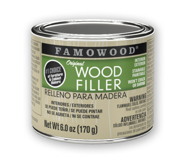 FamoWood 40042126 Latex Wood Filler – 1/4 Pint, Natural Color, Fast Drying In 15 Minutes, Stainable & Paintable, Solvent Free, Interior/Exterior Use