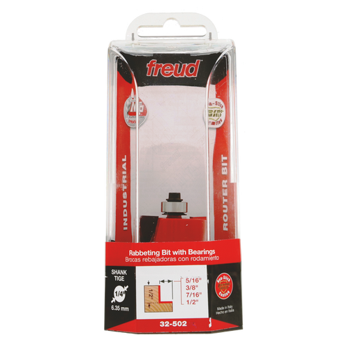 Freud 5/16",3/8",7/16",1/2" Depth Rabbeting Bit with Bearings -1/4" Shank