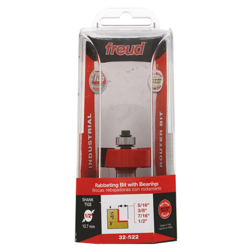 Freud 5/16", 3/8", 7/16", 1/2" Depth Rabbeting Bit with Bearings -1/2" Shank