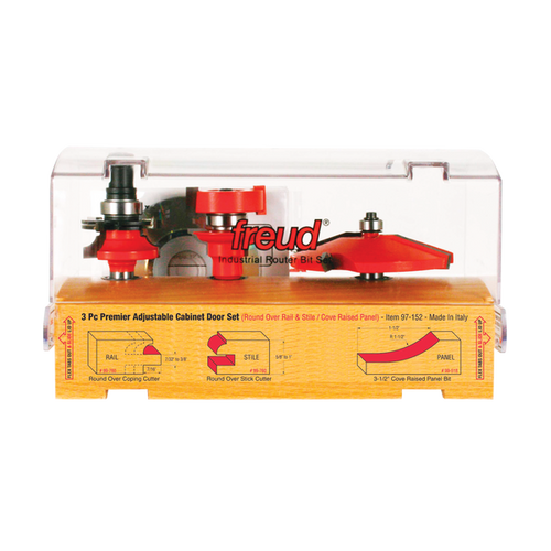 Freud 3 Piece Premier Adjustable Cabinet Bit Set, Round Over & Cove Profile