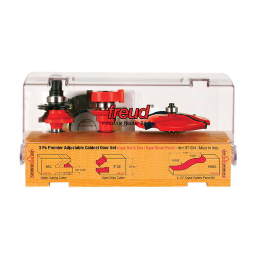Freud 3 Piece Premier Adjustable Cabinet Bit Set Ogee Profile