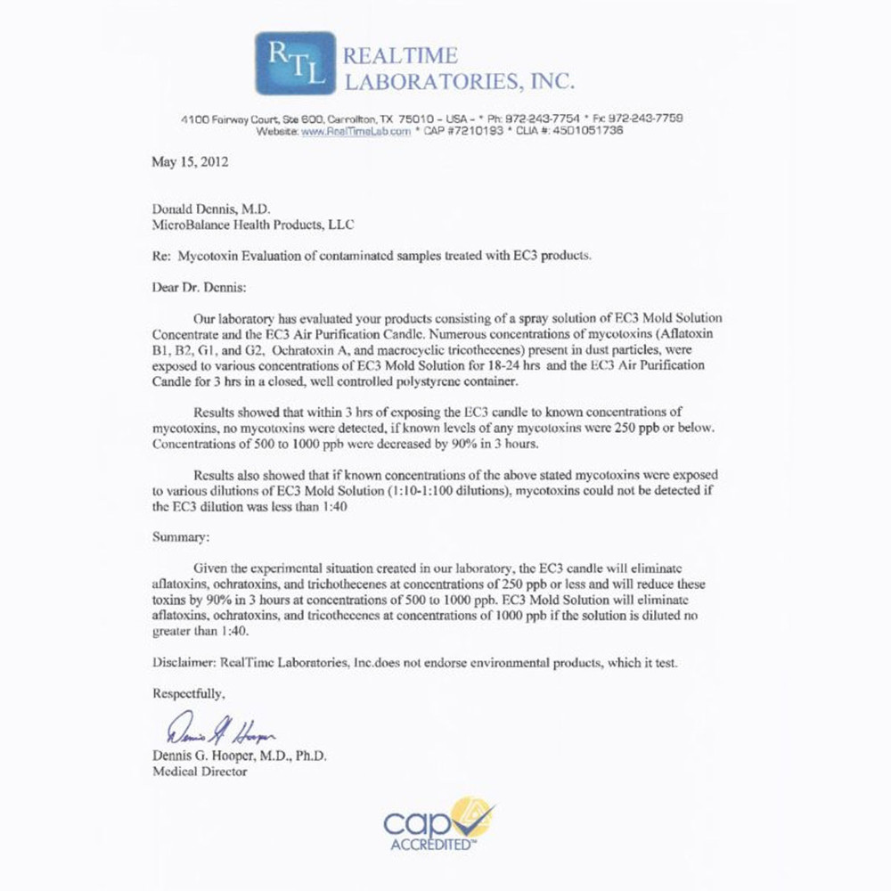 EC3 Mold Solution Concentrate - Independent Laboratory Test Results