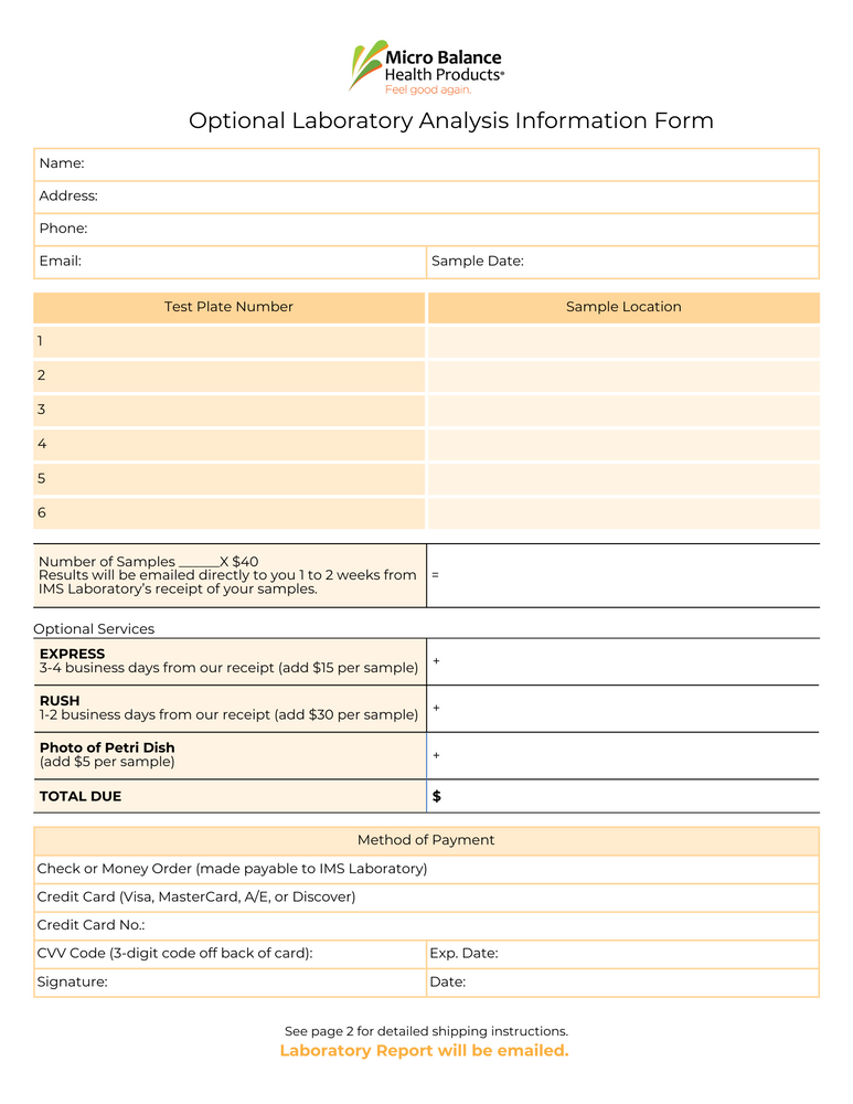 Optional Lab Analysis Form - Page 1