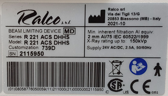 Ralco R 221 ACS DHHS Beam Limiting Device 