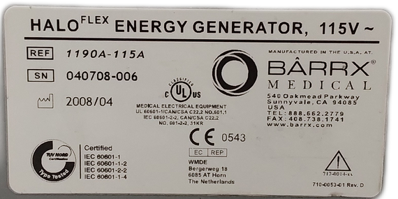 Halo Flex 1190A-115A Energy Generator Medical Device w/ Footswitch