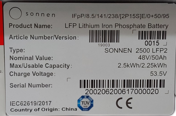 Sonnen 2500 LFP2 LiFePO4 Solar Battery Kit AC/DC Black