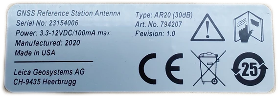 Leica Geosystems GNSS Reference Station Antenna AR20 (30dB)