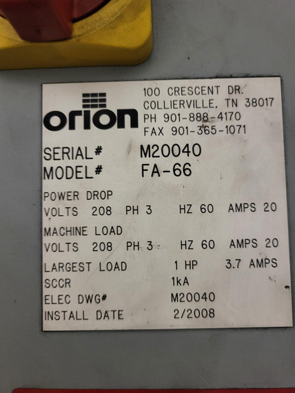 Orion FA-66 Automatic Pallet Stretch Wrapper Conveyor 208V 3PH